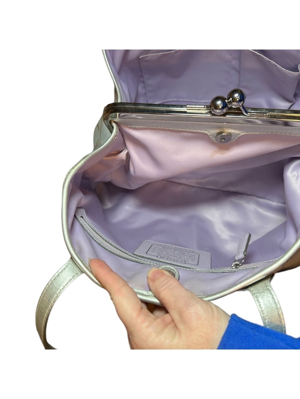 Coach Kisslock large bag silver/gray purple interior - Picture 4 of 9